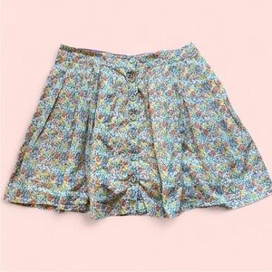 Women’s 6 old free people white floral flowers button short pleated skirt boho